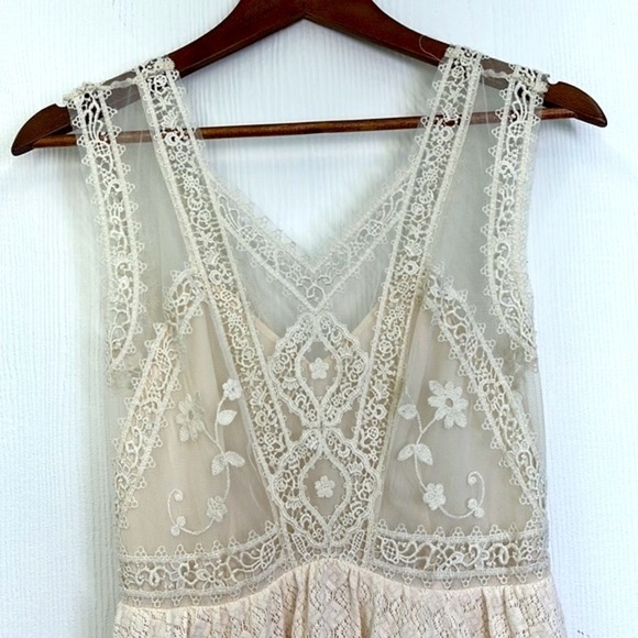 Free People - Victoria Ivory Lace Sleeveless Full Mini Dress Size Small - Picture 10 of 16